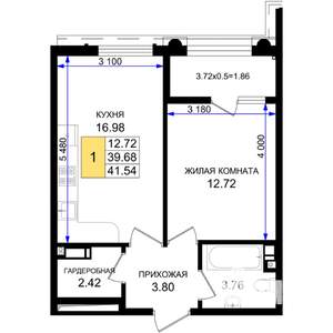 1-к квартира, вторичка, 42м2, 2/8 этаж