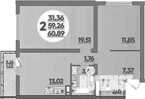 2-к квартира, вторичка, 61м2, 10/16 этаж