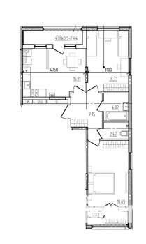 2-к квартира, вторичка, 65м2, 2/9 этаж