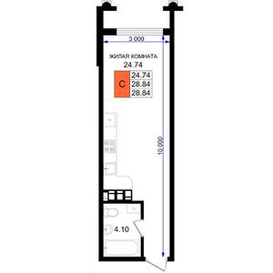 Студия квартира, строящийся дом, 29м2, 2/8 этаж
