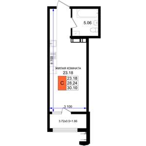 Студия квартира, вторичка, 30м2, 6/8 этаж