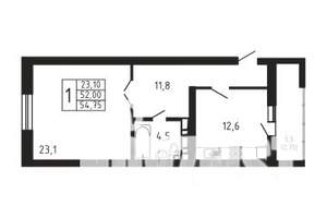 1-к квартира, строящийся дом, 55м2, 2/16 этаж