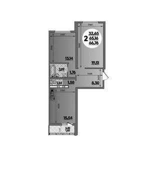 2-к квартира, вторичка, 67м2, 10/16 этаж