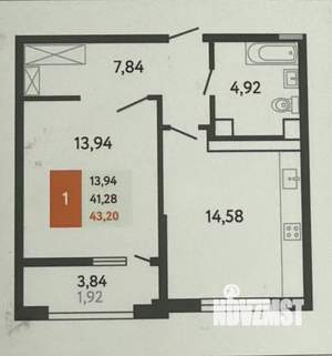 1-к квартира, вторичка, 43м2, 16/24 этаж