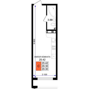 Студия квартира, вторичка, 29м2, 4/8 этаж