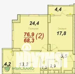 2-к квартира, вторичка, 77м2, 9/18 этаж