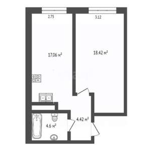 1-к квартира, вторичка, 45м2, 6/21 этаж