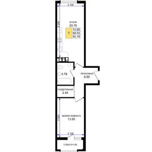 1-к квартира, вторичка, 50м2, 7/8 этаж