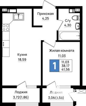 1-к квартира, вторичка, 42м2, 8/18 этаж