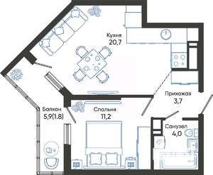 1-к квартира, вторичка, 41м2, 22/24 этаж