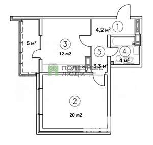 1-к квартира, вторичка, 50м2, 3/20 этаж