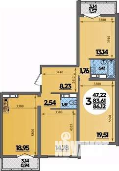 3-к квартира, вторичка, 86м2, 4/16 этаж