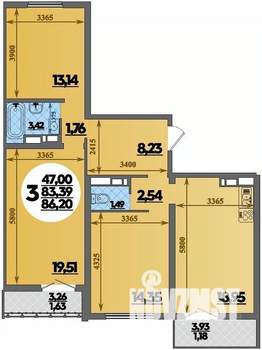 3-к квартира, строящийся дом, 86м2, 1/16 этаж