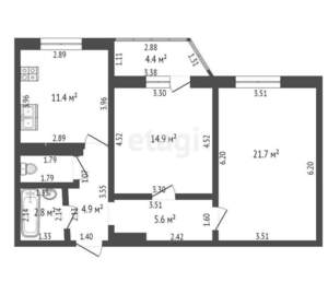 2-к квартира, вторичка, 62м2, 2/9 этаж