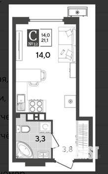 Студия квартира, вторичка, 21м2, 4/13 этаж