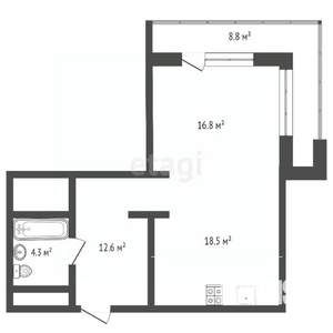 1-к квартира, вторичка, 53м2, 15/21 этаж