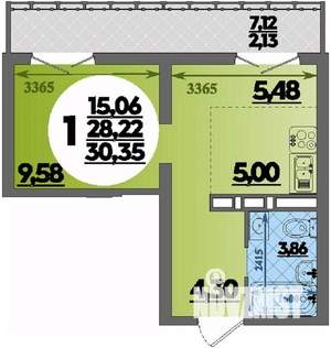 Студия квартира, строящийся дом, 30м2, 13/16 этаж