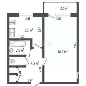 1-к квартира, вторичка, 31м2, 5/5 этаж
