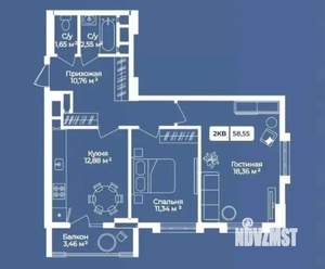 2-к квартира, вторичка, 59м2, 4/17 этаж