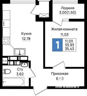 1-к квартира, вторичка, 35м2, 10/18 этаж