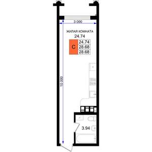 Студия квартира, вторичка, 29м2, 3/8 этаж