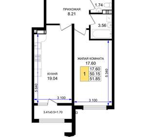 1-к квартира, вторичка, 52м2, 7/8 этаж