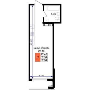 Студия квартира, строящийся дом, 33м2, 2/8 этаж