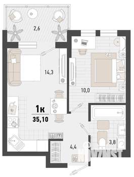 1-к квартира, вторичка, 35м2, 15/15 этаж
