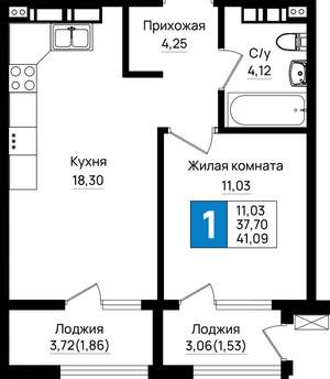 1-к квартира, вторичка, 41м2, 15/18 этаж