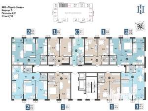 2-к квартира, строящийся дом, 68м2, 2/18 этаж