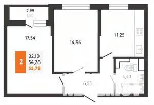 2-к квартира, сданный дом, 56м2, 21/24 этаж