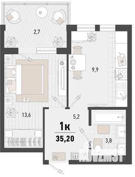 1-к квартира, строящийся дом, 35м2, 8/15 этаж