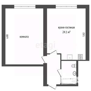 1-к квартира, вторичка, 61м2, 3/4 этаж