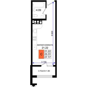 Студия квартира, вторичка, 27м2, 5/8 этаж