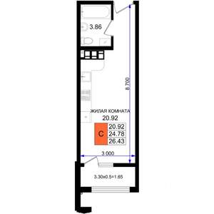 Студия квартира, вторичка, 26м2, 6/8 этаж