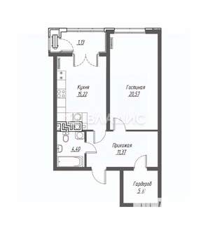 1-к квартира, вторичка, 58м2, 2/5 этаж