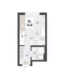Студия квартира, вторичка, 20м2, 9/15 этаж