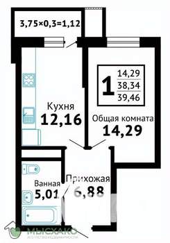1-к квартира, вторичка, 39м2, 13/16 этаж
