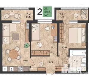 2-к квартира, вторичка, 52м2, 8/24 этаж