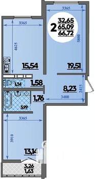 2-к квартира, строящийся дом, 67м2, 10/16 этаж