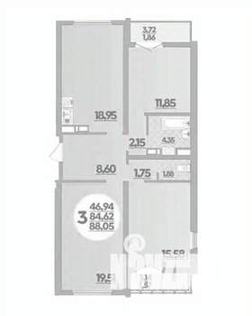 3-к квартира, вторичка, 88м2, 2/16 этаж