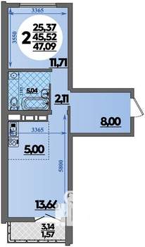 2-к квартира, строящийся дом, 47м2, 14/16 этаж