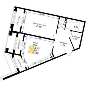 1-к квартира, вторичка, 74м2, 4/8 этаж