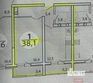 1-к квартира, вторичка, 38м2, 9/16 этаж