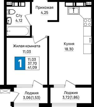 1-к квартира, вторичка, 41м2, 14/18 этаж