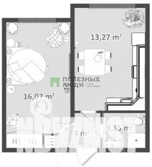 1-к квартира, вторичка, 38м2, 6/8 этаж