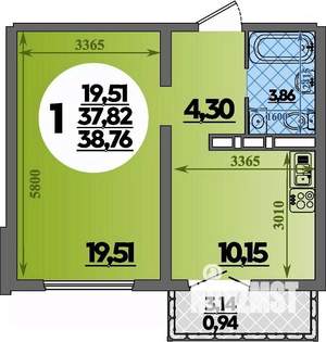 1-к квартира, строящийся дом, 39м2, 5/16 этаж
