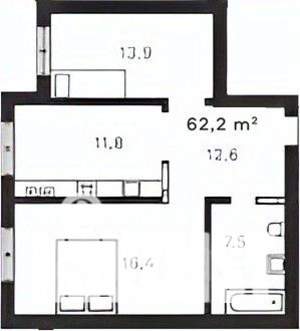 2-к квартира, вторичка, 62м2, 2/8 этаж