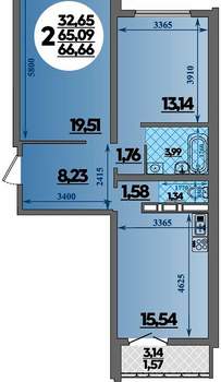 2-к квартира, вторичка, 67м2, 4/16 этаж