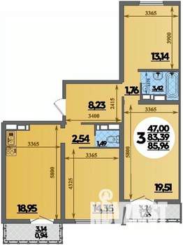 3-к квартира, вторичка, 86м2, 5/16 этаж